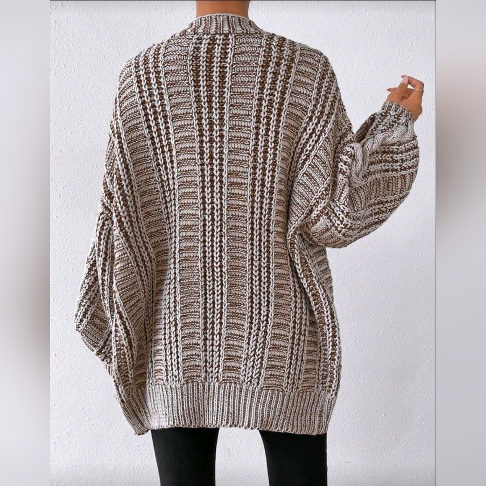 New Boho Chunky Cable Knit Cardigan Sweater Cream White Brown - Picture 6 of 10
